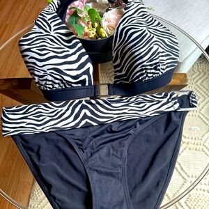 WHBM black zebra bikini set. Size L